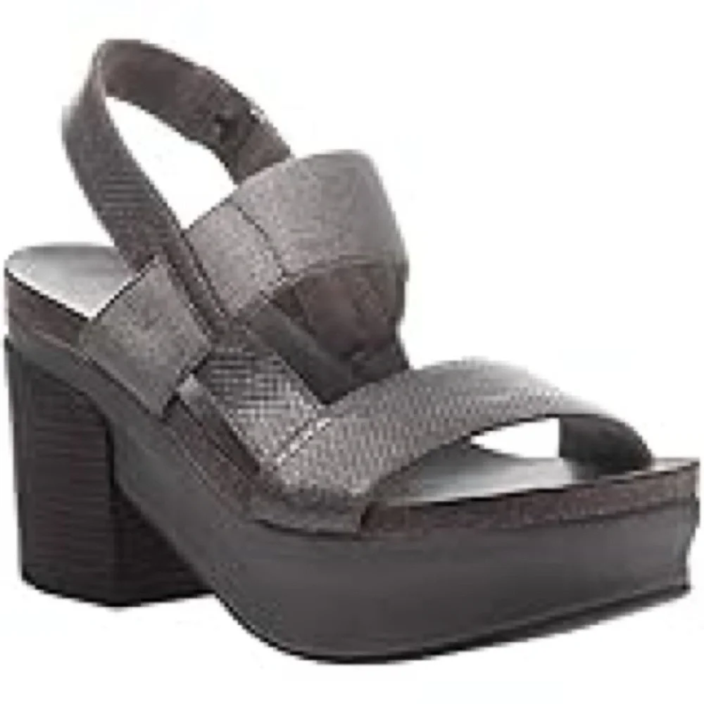 OTBT Gray Platform Shoes with Textured Strap and Chunky Heel